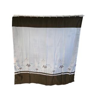 Room & Retreat Shower Curtain White/Brown/Aqua/Beige with Embroidered Flowers